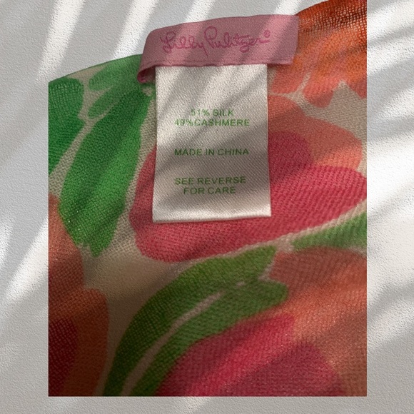 Tropical Lilly Pulitzer green, pink, and white lightweight scarf - Picture 3 of 3
